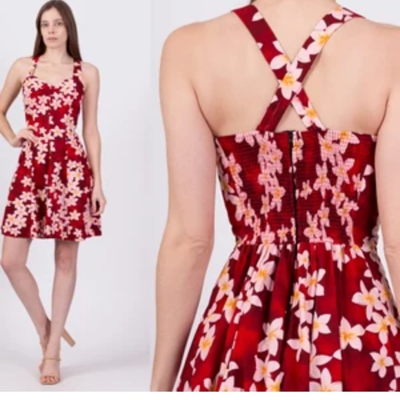 Aloha Moi Hawaii vintage red dress with white flowers. Made in Hawaii USA - Picture 12 of 12